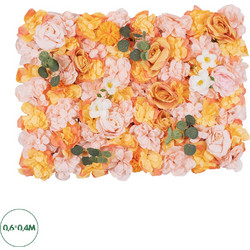 GloboStar(R) Artificial Garden ROSES STORY ORANGE 78333 Τεχνητό Διακοσμητικό Πάνελ Λουλουδιών - Κάθετος Κήπος σύνθεση Αμβροσία Μ60 x Π40 x Υ6cm
