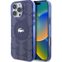 LACOSTE Hc Iml Monogram Silver Croc Logo Case For Iphone 16 Pro Magsafe Navy Blue - (LCHMP16LUBSV)