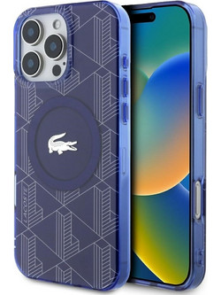 LACOSTE Hc Iml Monogram Silver Croc Logo Case For Iphone 16 Pro Magsafe Navy Blue - (LCHMP16LUBSV)