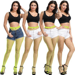 Women Sexy Mesh High Waist -XLarge Fishnet- Pantyhose Neon Yellow