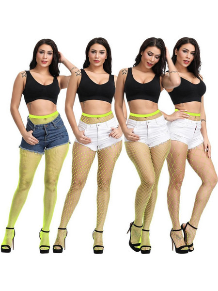Women Sexy Mesh High Waist -XLarge Fishnet- Pantyhose Neon Yellow