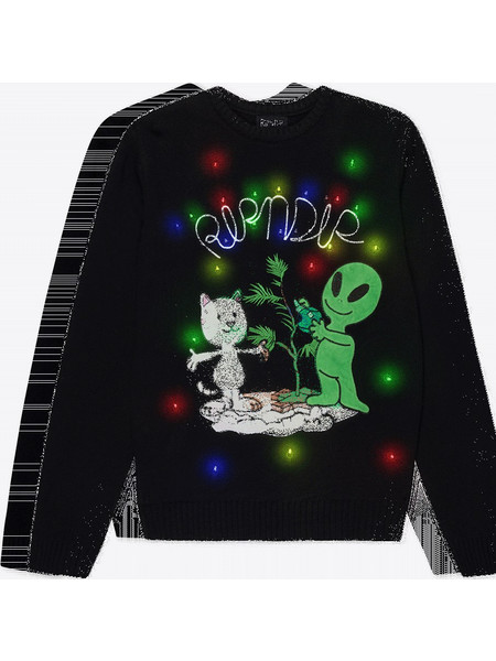 RIPNDIP Men Alien Nerm Christmas Light Up Knit Sweater - BLACK - RNDHOL25113