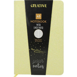 Creative - Τετράδιο Βιβλιοδετημένο Notebook Glitter, 14x21 cm, Ριγέ 96 Φύλλα, Yellow 52946