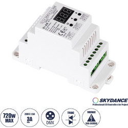 GLOBOSTAR(R) 70670 SKYDANCE S1-DR PHASE TRIAC DIN Rail Dimmer 2CH AC 100-240V 3A 720W Max IP20 - DMX512/RDM + Leading/Trailing Edge - M11xΠ4.8xΥ6.7cm