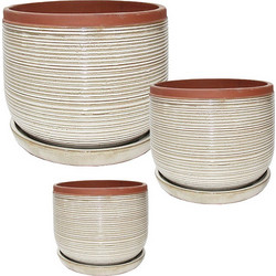 MarHome Σετ 3 Κασπώ Στρογγυλά Μπεζ S:Φ21.5x19, M:Φ28x24, L:Φ35.5x30.5cm 06-99062