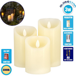 GLOBOSTAR(R) FIREFLAME 79555 Διακοσμητικό Κερί Παραφίνης με Εφέ Κινούμενης Φλόγας & IR Ασύρματο Χειριστήριο LED 0.5W 25lm 120 DC 3V με 2xAA Μπαταρίες IP20 Θερμό Λευκό 2700K Dimmable - Μ7.5 x Π7.5 x Υ1