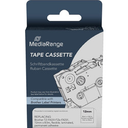 Ετικέτες Γενικής Χρήσης Mediarange (Brother TZ-FX231/TZe-FX231) 12mm, 8m, Laminated and Permanent Adhesive, Flexible, Black on White (MRBTZFX231)