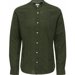 Only & Sons Ανδρικό Πουκάμισο Λινό Μακρυμάνικο Slim Fit με Mao Γιακά Λευκό 22019173