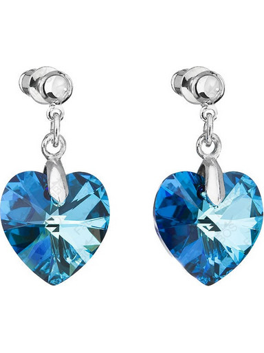Σκουλαρίκια Καρδιές με Μπλε Κρύσταλλα Swarovski (F1134)