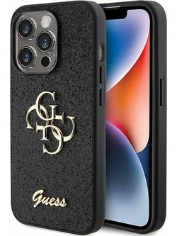 Guess iPhone 15 Pro Max - Fixed Glitter Big 4G - Σκληρή Θήκη με Πλαίσιο Σιλικόνης - Black