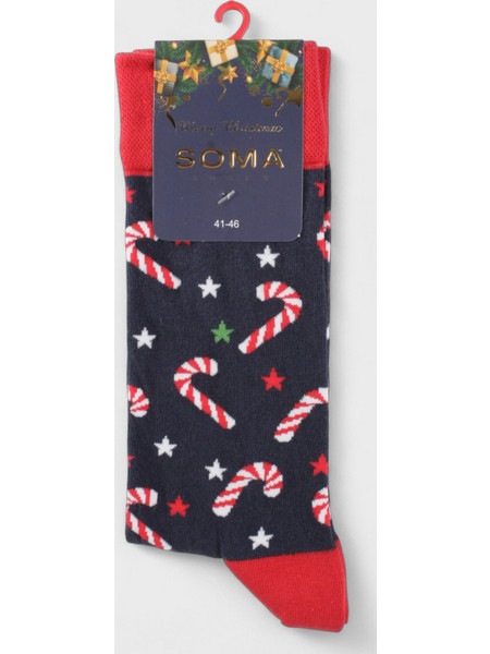Soma Candy Canes & Stars Χριστουγεννιάτικες Ανδρικές Κάλτσες Μπλε SSCAROL26-5