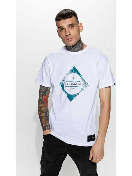 Hoodloom T-shirt με Τύπωμα HL Palmtree Frame - Λευκό