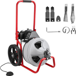 VEVOR Μηχάνημα Καθαρισμού Αποχέτευσης 22μ x 9.5χιλ, Φιδάκι Αποφράξης με 6 Κόφτες & Αεροκίνητο Διακόπτη για Σωλήνες 50-100χιλ GDSTJLSGTSSD3Q964001V2