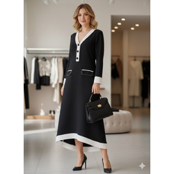Φόρεμα Elegant Contrast με Ασύμμετρο Τελείωμα - Μαυρο με Ασπρο