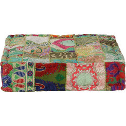 vidaXL Βαμβακερό Πουφ Patchwork Πράσινο 50x50x12 cm 246576