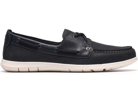 Clarks Flexway 2eye Ανδρικά Μοκασίνια Boat Shoes Δερμάτινα Navy Μπλε 26187416