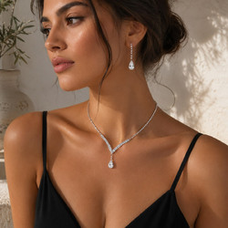 Σετ Κολιέ & Σκουλαρίκια Crystal Drop Silver 2 Τεμαχίων