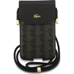 LACOSTE Pvc Blend Monogram Metal Logo Phone Pouch Xl Brown - (LCPSP17XPBSMW)