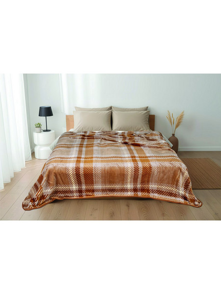 Κουβέρτα Καρό Σχ.Marley 490 Gsm 100% Polyester Beige 220x240cm Flamingo