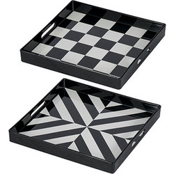 Artekko Tray Δίσκος Σερβιρίσματος Πλαστικό Aσπρόμαυρο (35x35x4)cm Σετ/2