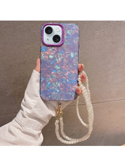 Θήκη με Κορδόνι Shell Texture Crossbody Pearl Chain Case Apple iphone 13 μωβ