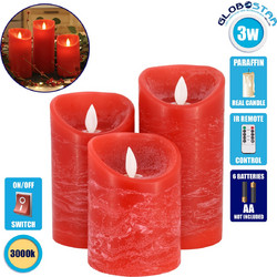 GLOBOSTAR(R) FIREFLAME 79558 Διακοσμητικό Κερί Παραφίνης με Εφέ Κινούμενης Φλόγας & IR Ασύρματο Χειριστήριο LED 0.5W 25lm 120 DC 3V με 2xAA Μπαταρίες IP20 Θερμό Λευκό 2700K Dimmable - Κόκκινο - Μ7.5 x