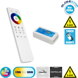 GLOBOSTAR(R) 73424 AURORA RGB+CCT Controller 5CH DC 12-24V 20A 480W Max IP20 - RF 2.4GHz Ασύρματο Χειριστήριο Αφής - M8.5xΠ2.5xΥ4.5cm
