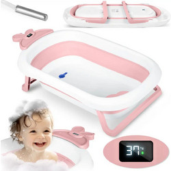 Ricokids RK-282 Αντιολισθητικό Πτυσσόμενο Μπανάκι Μωρού με Θερμόμετρο Λευκό Ροζ