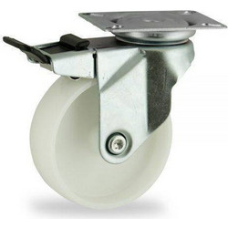 Ροδα πλαστική (Nylon 6) 100mm περιστρεφόμενη βάση με φρένο 90Kg αντοχή