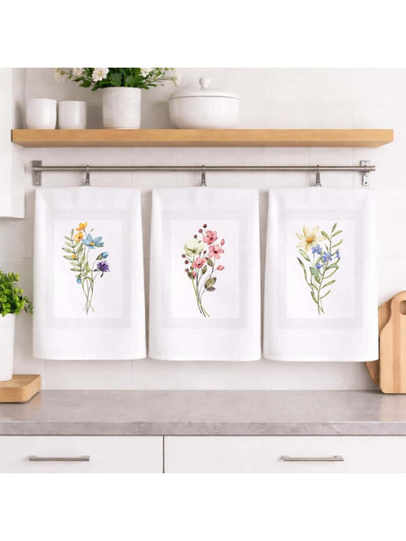 Ποτηρόπανα Κουζίνας Flowers Σετ 3τμχ