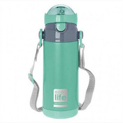 Ecolife Παιδικό Μπουκάλι Θερμός Ανοξείδωτο BPA Free με Καλαμάκι Πράσινο Mint 400ml