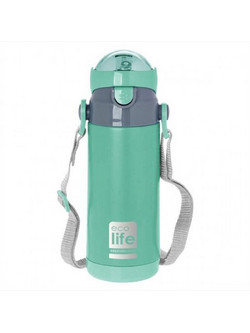 Ecolife Παιδικό Μπουκάλι Θερμός Ανοξείδωτο BPA Free με Καλαμάκι Πράσινο Mint 400ml