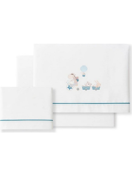 Interbaby Jirafa Bicicleta Σετ Βρεφικά Σεντόνια Κούνιας Βαμβακερά 115x175 White/Petrol