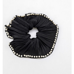Elastic Scrunchie που δεν σπάει την τρίχα με διακοσμητικές πέρλες-Μαύρο Μαύρο Novita