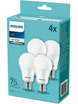 Philips LED Lamp E27 4-Pack 75W 4000K