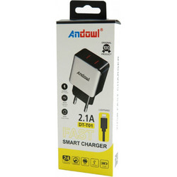 Andowl AN-DT-T01 Φορτιστής με Καλώδιο Lightning με 2 Θύρες USB-A Black