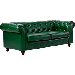 Kαναπές διθέσιος τ. Chesterfield pakoworld pu κυπαρισσί 160x84x67εκ DARK GREEN PU- FOAM - WOODEN LEGS 160X67X84