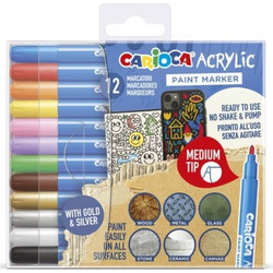Μαρκαδόροι Ακρυλικοί Paint Marker Medium Tip Carioca 12Τεμ. 45294