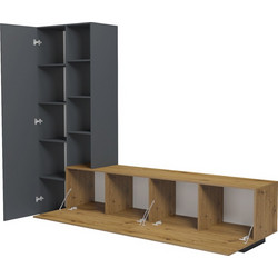Σύνθετο σαλονιού Tilveo pakoworld oak-ανθρακί 230x41.5x180εκ