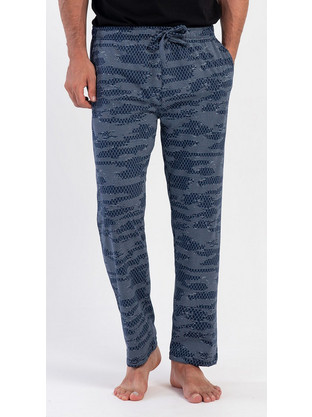 Vienetta Man Ανδρικό βαμβακερό παντελόνι με σχέδιο Plus Size (1XL-4XL)-503164 Μπλε Μαρίν