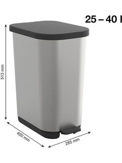 Rotho RIBO Pedal Waste Bin, Silver, 35 L