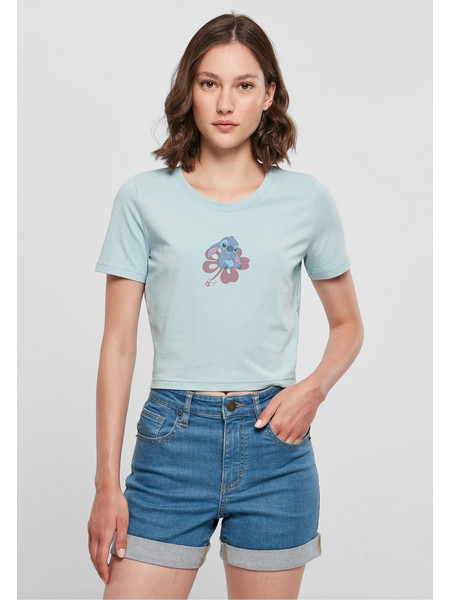 Lilo & Stitch Sitting On Flower Cropped Tee oceanblue