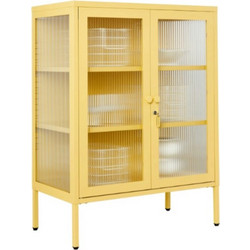 STEELEN COLOR Μεταλλική Ντουλάπα 80x40x90cm Πάχους 0.8mm Εσωτερικού Χώρου Βιτρίνα με Τζάμι και Πόδια Butter Yellow