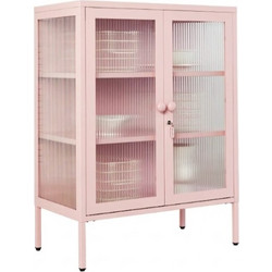 STEELEN COLOR Μεταλλική Ντουλάπα 80x40x90cm Πάχους 0.8mm Εσωτερικού Χώρου Βιτρίνα με Τζάμι και Πόδια Baby Pink