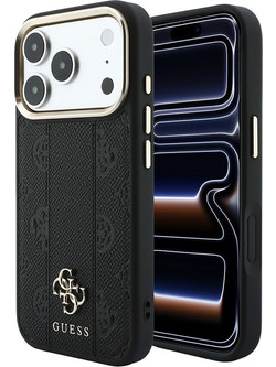 Guess Stripe Peony 4G Logo MagSafe Back Cover Black (iPhone 18 Pro / 17 Pro)