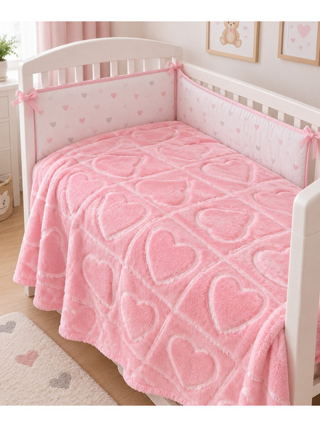 Βρεφική Κουβέρτα Κούνιας Pink Hearts ParrisHome 110X140