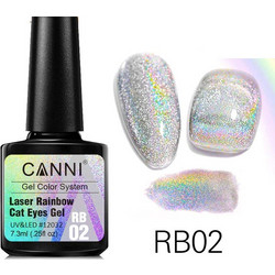 Canni Laser Rainbow Gel RB02 Glitter Cat Eye Ημιμόνιμο Βερνίκι Νυχιών 7.3ml