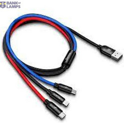 Multi-Connector USB-A Charging Cable USB-C + Micro-USB + Lightning, 1.2m, Device Charging, Not Suitable for Data Transfer, Black