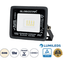ATLAS 61516 Προβολέας LED 10W 1200lm 120 AC 220-240V Αδιάβροχο IP67 Φυσικό Λευκό 4500K - Lumileds SMD Chip - TUV Rheinland Certified - Μαύρο Ματ - Μ10 x Π2 x Υ8