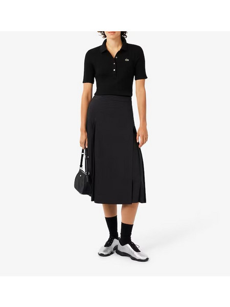 Lacoste Pleated Wool Midi Wrap Μίντι Φούστα Πλισέ Κρουαζέ Ανθρακί JG5406-EL6
